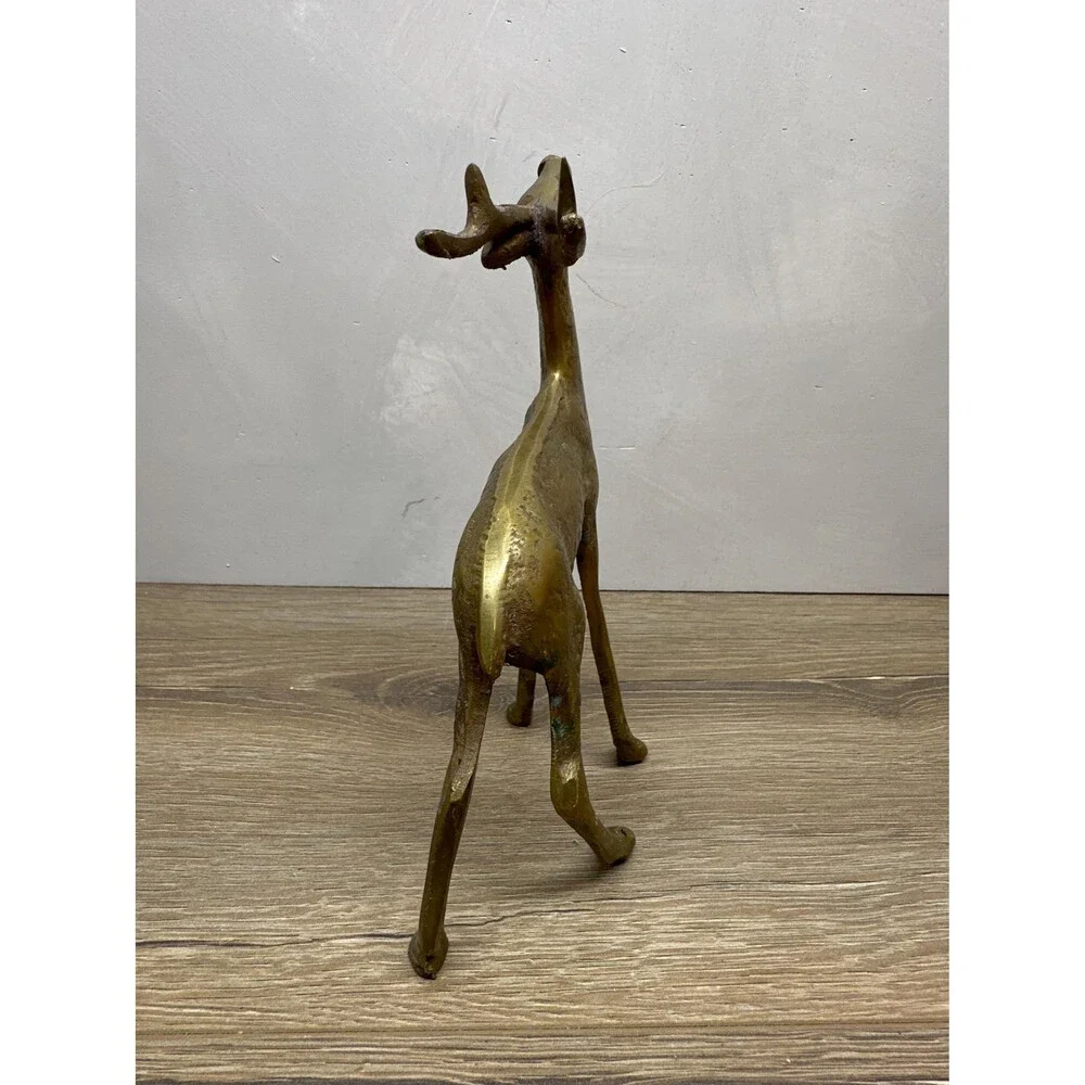 Vintage MCM Solid Brass Spotted Deer Figurine, Christmas Reindeer Decor, 6.5x5 I